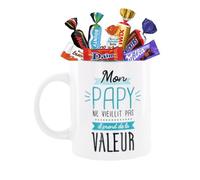 Mug ""Papy"" garni de 20 chocolats Kinder, Daim, Milka & Célébrations | Idée cadeau - parfait pour la Fête des Grands-Pères