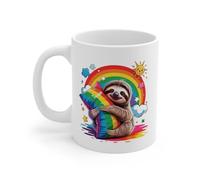 Mug Paresseux Kawaii avec Coussin Arc-en-Ciel - Tasse Sloth Cute et Colorée - Design Animal Mignon et Relaxant - Cadeau Original pour Enfants, Filles et Amoureux des Paresseux - Céramique 325ml...