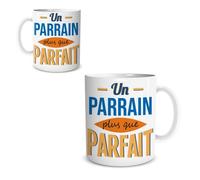 Mug - Parrain parfait - Blanc - Porcelaine - Impression recto/verso - Cylindrique
