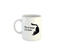 Mug "Pas le Temps, J’ai Sieste" - Tasse Humoristique avec Chat qui s’Étire
