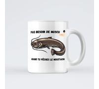 Mug pêcheur - Pas besoin de muscu - mug/tasse humoristique en céramique de qualité supérieure, idée cadeau originale pour pêcheur, impression française, humour pêcheur, 330 ml