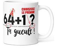 Mug Personnalisable Anniversaire 65 ans + Prénom Humour Tasse Message Drôle Personnalisé. Idée Cadeau Original Homme Femme Ami Collègue Copain Copine Anniversaire Soixante-Cinq ans Soixantaine.