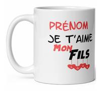 Mug personnalisable je t'aime mon fils prénom tasse à personnaliser love tendresse pour cadeau original Noel anniversaire fete Mug personnalisation amour avec coeur homme beau fils gendre 325ml