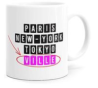 Mug Personnalisable Nom de Ville Paris NY Tokyo Humour Tasse Message drôle Personnalisé Village. Idée Cadeau Original pour Ami Couple Amoureux Collègue Mari Pote Frère Sœur Anniversaire Noël.