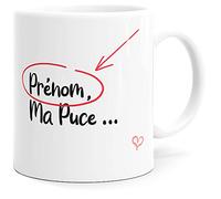 Mug Personnalisable Prénom A mour Ma Puce Tasse Message Personnalisé Humour. Idée Cadeau Original pour Amie Couple Amoureux Collègue Femme Fiancée Copine Sœur pour Anniversaire St Valentin Noël Fête.