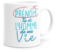Mug Personnalisable Prénom Amour Homme de ma Vie Tasse Message Personnalisé Humour drôle. Idée Cadeau Original Ami Couple Amoureux Collègue Frère Homme Mari Pote pour Anniversaire St Valentin Noël.