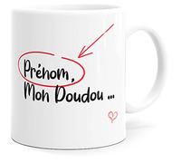 Mug Personnalisable Prénom Amour Mon Doudou Tasse Message Personnalisé Humour. Idée Cadeau Original pour Ami Couple Amoureux Collègue Frère Homme Mari Fiancé Anniversaire St Valentin Noël Fête.
