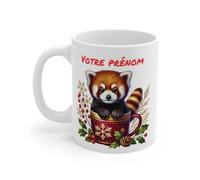 Mug Personnalisable Prénom avec Panda Roux de Noël en Céramique - Tasse Unique pour Enfants et Adultes
