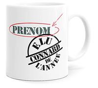 Mug Personnalisable Prénom Elu Connard Humour Tasse Message drôle Texte Personnalisé. Idée Cadeau Original pour Ami Couple Amoureux Collègue Frère Pote Homme pour Anniversaire Noël St Valentin.