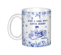 Mug personnalisé Just A Girl Who Loves Books - Cadeau unique pour les femmes amateurs de livres - Cadeau pour femme, lectrice, bibliothécaire - Cadeau d'amitié personnalisé pour les amateurs de livres