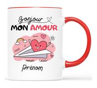 Mug Personnalisé Prénom - Bonjour Mon Amour - Cadeau Saint Valentin, Cadeau Pour Son Amoureux, Mug Je t'Aime, Tasses Saint Valentin, Tasses Coeur, Tasse Couple Amoureux