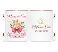Mug Personnalisé Prénom/Date - Noces de Cire - Cadeau Anniversaire Mariage, Anniversaire De Mariage, Amour Cadeau, Noce de Cire, Cadeau 4 Ans de Mariage, Tasse Couple Amoureux