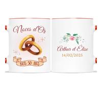 Mug Personnalisé Prénom/Date - Noces d'Or - Cadeau Anniversaire Mariage, Anniversaire De Mariage, Amour Cadeau, Cadeau 50 Ans de Mariage, Cadeau Anniversaire 50 Ans De Mariage