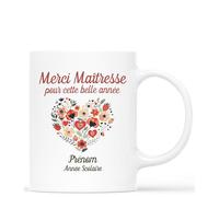 Mug Personnalisé Prénom Et Année Scolaire - Merci Maîtresse Pour Cette Belle Année - Cadeau Fin d'Année Scolaire, Cadeau Rentrée des Classes, Mug Merci Maîtresse, Tasse Maîtresse