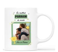 Mug Personnalisé Prénom et Photo - Le Meilleur Parrain Du Monde - Cadeau Parrain Marraine Bapteme, Cadeau Parrain, Cadeau Parrain Personnalisé, Tasse Parrain Marraine Bapteme
