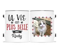 Mug Personnalisé Prénom et Photo - Mug La Vie Est Plus Belle Avec Votre Ami 4 Pattes - Mug Humour Chat Chien, Tasse Message Drôle, Animaux Idée Cadeau Original