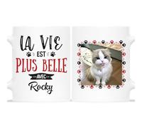 Mug Personnalisé Prénom et Photo - Mug La Vie Est Plus Belle Avec Votre Ami 4 Pattes - Mug Humour Chat Chien, Tasse Message Drôle, Animaux Idée Cadeau Original