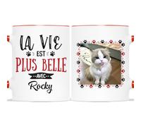 Mug Personnalisé Prénom et Photo - Mug La Vie Est Plus Belle Avec Votre Ami 4 Pattes - Mug Humour Chat Chien, Tasse Message Drôle, Animaux Idée Cadeau Original (Rouge)