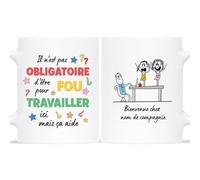 Mug Personnalisé Prénom - Il N'est Pas Obligatoire d'Être Fou Pour Travailler Ici Mais Ça Aide - Cadeau Collegue De Travail, Tasse Personnalisable Collegue, Mug Rigolo Collegue