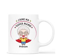 Mug Personnalisé Prénom - J'aime Ma Super Mamie - Cadeau Personnalisé Mamie, Tasse Personnalisable Mamie, Mug Personnalisé Mamie