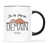 Mug Personnalisé Prénom - Je Le Ferai Demain - Tasse a cafe Humour, Mug Drole, Tasse Humoristique, Mug Drole Homme, Tasse Rigolote Femme, Mug Rigolo Femme (Noir)