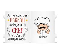 Mug Personnalisé Prénom - Je Ne Suis Pas Parfait Mais Je Suis Chef - Cadeau Cuisine, Cadeau Cuisinier, Cadeau Humour Chef, Cadeau pour Un Cuisinier, Mug Chef, Mug Cuisine