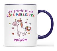 Mug Personnalisé Prénom - Je Prends La Vie Côté Paillettes - Mug Drole, Mug Humour, Cadeau Licorne, Tasse Licorne, Mug Licorne, Licorne Tasse, Licorne Paillette