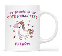 Mug Personnalisé Prénom - Je Prends La Vie Côté Paillettes - Mug Drole, Mug Humour, Cadeau Licorne, Tasse Licorne, Mug Licorne, Licorne Tasse, Licorne Paillette