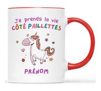 Mug Personnalisé Prénom - Je Prends La Vie Côté Paillettes - Mug Drole, Mug Humour, Cadeau Licorne, Tasse Licorne, Mug Licorne, Licorne Tasse, Licorne Paillette