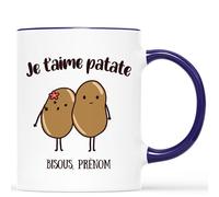 Mug Personnalisé Prénom - Je T'aime Patate - Tasse à Cafe 325 ml - Cadeau Couple Personnalisé, Tasse Personnalisée Saint Valentin, Mug Personnalisé Saint Valentin (Marine)
