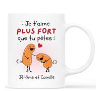 Mug Personnalisé Prénom - Je t'Aime Plus Fort Que Tu Pètes - Cadeau Pour Son Amoureux, Cadeau Saint Valentin, Tasse Couple Amoureux, Mug Je t'Aime, Tasses Saint Valentin