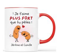 Mug Personnalisé Prénom - Je t'Aime Plus Fort Que Tu Pètes - Cadeau Pour Son Amoureux, Cadeau Saint Valentin, Tasse Couple Amoureux, Mug Je t'Aime, Tasses Saint Valentin