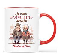 Mug Personnalisé Prénom - Je Veux Vieillir Avec Toi - Cadeau Pour Son Amoureux, Cadeau Saint Valentin, Tasse Couple Amoureux, Mug Je t'Aime, Tasses Saint Valentin, Tasses Coeur