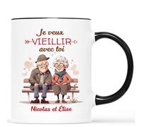 Mug Personnalisé Prénom - Je Veux Vieillir Avec Toi - Cadeau Pour Son Amoureux, Cadeau Saint Valentin, Tasse Couple Amoureux, Mug Je t'Aime, Tasses Saint Valentin, Tasses Coeur