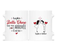 Mug Personnalisé Prénom - La plus Belle Chose Qui Me Soit Arrivée C'Est Toi - Cadeau Couple Personnalisé, Cadeau Mariage Personnalisé, Tasse Couple Personnalisable, Mug Amour