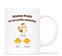 Mug Personnalisé Prénom - Maman Poule Et Ses Petits Poussins - Idée Cadeau Anniversaire, Noel, Tasse Personnalisé Maman, Mug Personnalisé Fete Des Meres