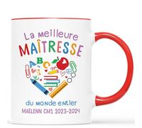 Mug Personnalisé Prénom - Meilleure Maîtresse du Monde - Cadeau Personnalisé Maitresse, Cadeau Maitresse Fin D'année, Mug Personnalisé Merci Maitresse