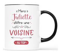 Mug Personnalisé Prénom - Merci D’Être Une Voisine Au Top - Cadeau Merci Voisine, Mug Pour Fête Des Voisins, Tasse Voisine, Mug Départ Voisine