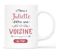 Mug Personnalisé Prénom - Merci D’Être Une Voisine Au Top - Cadeau Merci Voisine, Mug Pour Fête Des Voisins, Tasse Voisine, Mug Départ Voisine