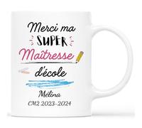 Mug Personnalisé Prénom - Merci Ma Super Maîtresse d'École - Cadeau Personnalisé Maitresse, Cadeau Maîtresse, Cadeau Maitresse Fin D'année, Mug Personnalisé Merci Maitresse