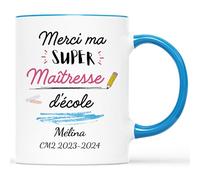 Mug Personnalisé Prénom - Merci Ma Super Maîtresse d'École - Cadeau Personnalisé Maitresse, Cadeau Maîtresse, Cadeau Maitresse Fin D'année, Mug Personnalisé Merci Maitresse
