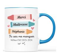 Mug Personnalisé Prénom - Merci Maîtresse Tu Vas Me Manquer - Cadeau Personnalisé Maitresse, Cadeau Maîtresse, Cadeau Maitresse Fin D'année, Mug Personnalisé Merci Maitresse