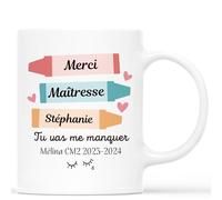 Mug Personnalisé Prénom - Merci Maîtresse Tu Vas Me Manquer - Cadeau Personnalisé Maitresse, Cadeau Maîtresse, Cadeau Maitresse Fin D'année, Mug Personnalisé Merci Maitresse