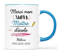 Mug Personnalisé Prénom - Merci Mon Super Maître d'École - Cadeau Maitre, Cadeau Fin d'Année Scolaire, Cadeau Maitre d'École Fin d'Année, Mug Personnalisé Maitre