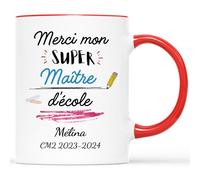 Mug Personnalisé Prénom - Merci Mon Super Maître d'École - Cadeau Maitre, Cadeau Fin d'Année Scolaire, Cadeau Maitre d'École Fin d'Année, Mug Personnalisé Maitre