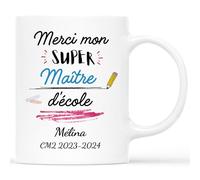 Mug Personnalisé Prénom - Merci Mon Super Maître d'École - Cadeau Maitre, Cadeau Fin d'Année Scolaire, Cadeau Maitre d'École Fin d'Année, Mug Personnalisé Maitre