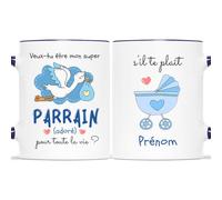 Mug Personnalisé Prénom - Mon Super Parrain Adoré - Cadeau Baptême, Marraine, Tasse Parrain