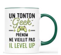 Mug Personnalisé Prénom - Mug Un Papa Geek Ne Vieillit Pas Il Level Up - Cadeau Anniversaire Personnalisé Pour Papa, Cadeau Humour Âge, Mug Anniversaire Amusant (Tonton - Vert)