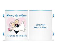 Mug Personnalisé Prénom - Noces De Coton - Cadeau de Mariage pour Couple, Cadeau 1 An couple, Cadeau 1 An de Mariage, Tasse Amour, Tasse Couple Personnalisable