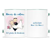 Mug Personnalisé Prénom - Noces De Coton - Cadeau de Mariage pour Couple, Cadeau 1 An couple, Cadeau 1 An de Mariage, Tasse Amour, Tasse Couple Personnalisable